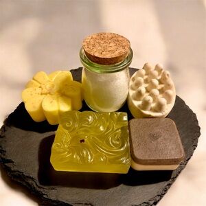 Handmade Soap & Bath Salt Self-Care Bundle – 4 Artisan Soaps + Bath Salts